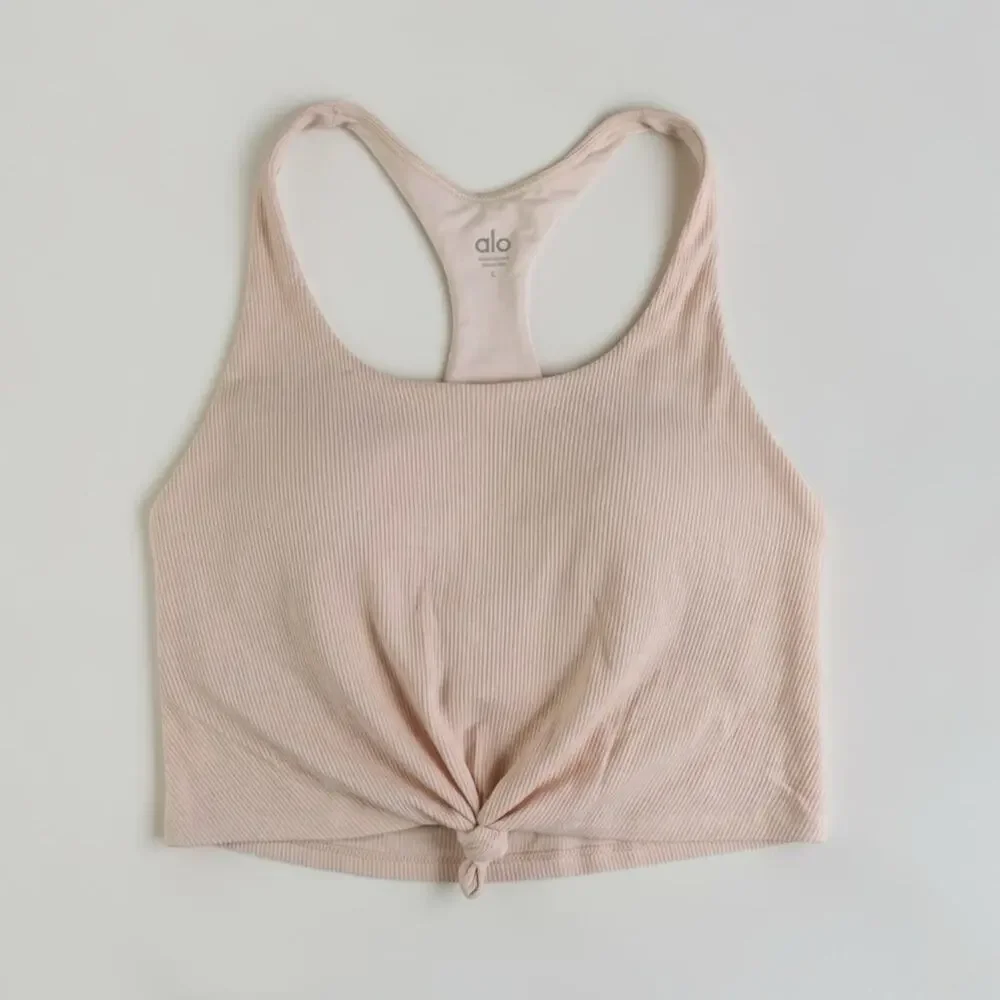 Alo Yoga Ribbed Knot Front Racerback Crop Tank Blush Pink Women’s Large